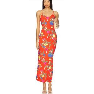 CAROLINE CONSTAS Melina Long Dress in Orange Floral Size Small